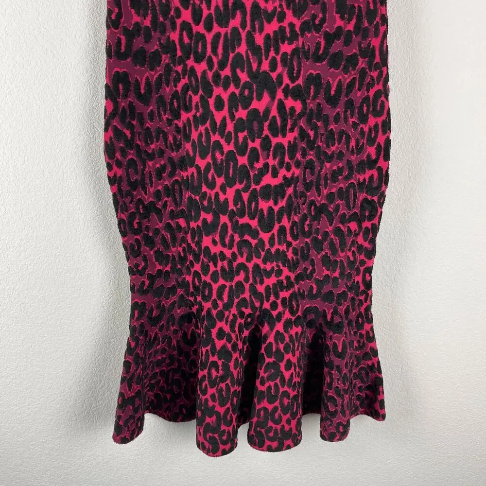 Milly Cheetah Brocade Dress Womens Large Textured Mermaid Flounce‎ Glam Volup